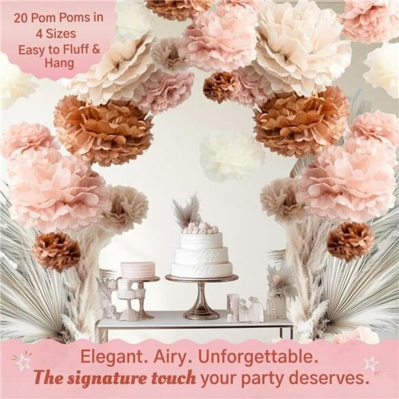 Boho Tissue Paper Pom Poms Set of 20 Bridal Baby Shower Party Decorations - Picture 4 of 7